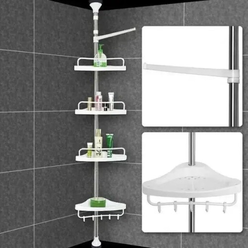 Полка угловая в ванную комнату телескопическая Multi Corner Shelf AD 9867 из металла и пластика