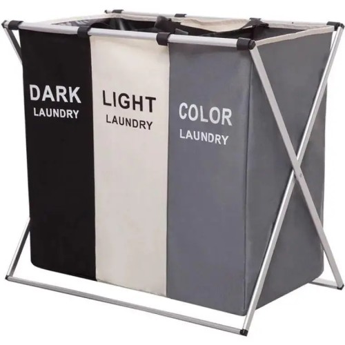 Органайзер для грязного белья Laundry Basket на 3 отсека темное светлое и цветное