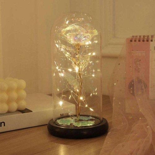Роза в стеклянной колбе Rose of Love с LED подсветкой цвет Перламутр