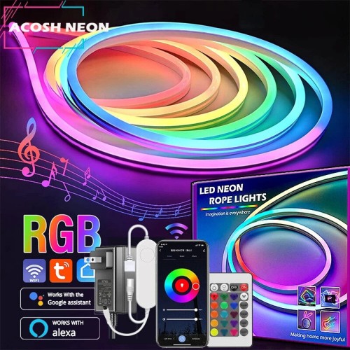 Гибкая светодиодная неоновая лента RGB 5м с Wi-Fi синхронизацией музыки 12-24В 84 светодиодов 5м приложение пульт