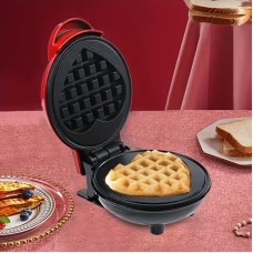 Электрическая мини вафельница Waffle Maker в форме сердца с антипригарным покрытием Красная