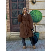 Эко шуба женская Hapy Brand с поясом Модель 0113 размер 42-48 Коричневая