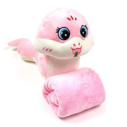 Плед подушка игрушка 3в1 Змея 62cm Розовая
