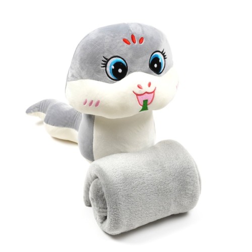 Плед подушка игрушка 3в1 Змея 62cm Серая